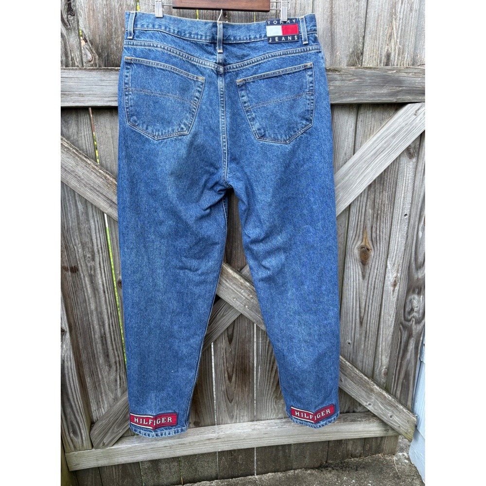 VTG Tommy Hilfiger Jeans Mens 38x34‎ Blue Freedom Straight Leg 90s Logo Patch